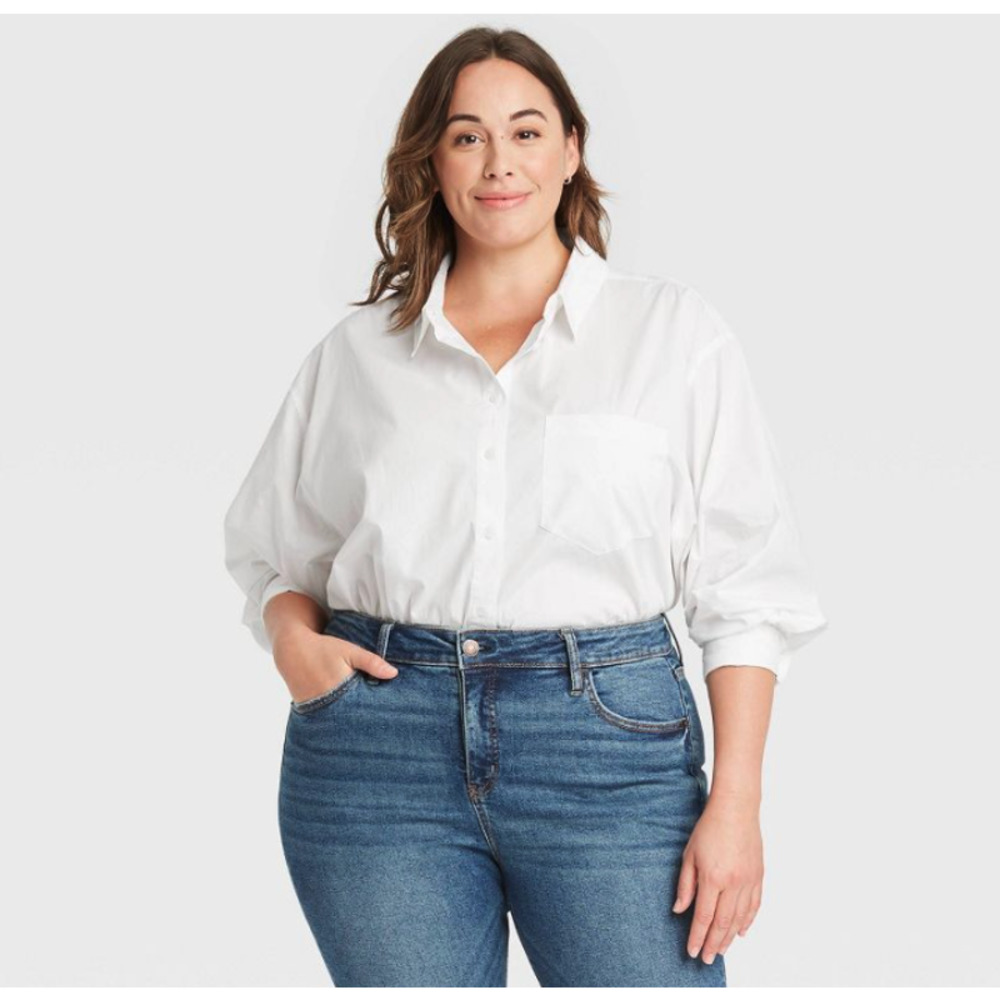 Ava & Viv Women's Plus Size Long Sleeve Button Down Oversized Tunic White - 1X